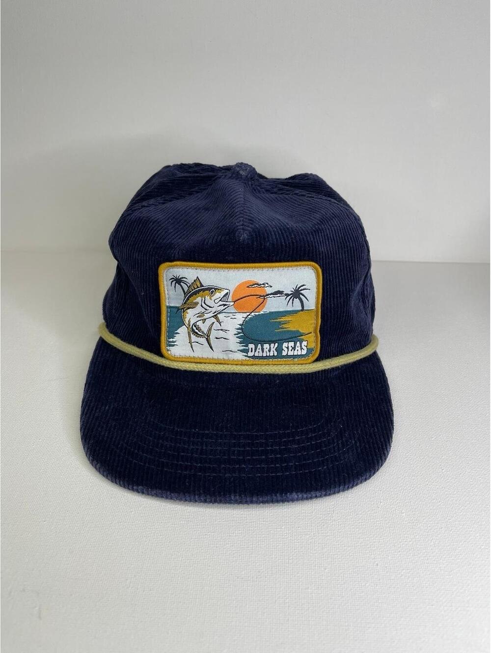 Dark Seas División Blue Corduroi Fish Patch A-Frame Trucker Rope Snapback Hat